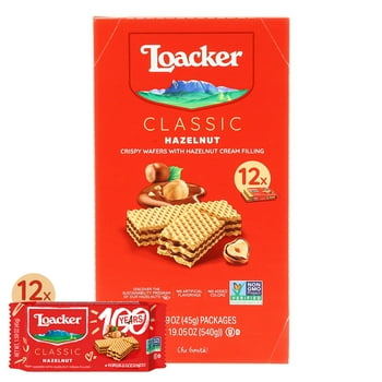 Loacker Classic Hazelnut Wafers, Non-GMO Crème-Filled Wafer Cookies, 45g/1.59oz, Pack of 12