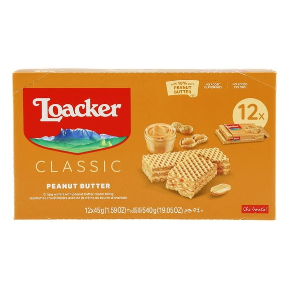 Loacker Classic Peanut Butter Wafers, Non-GMO Crme-Filled Wafer Snack, 45g/1.59oz, Pack of 12