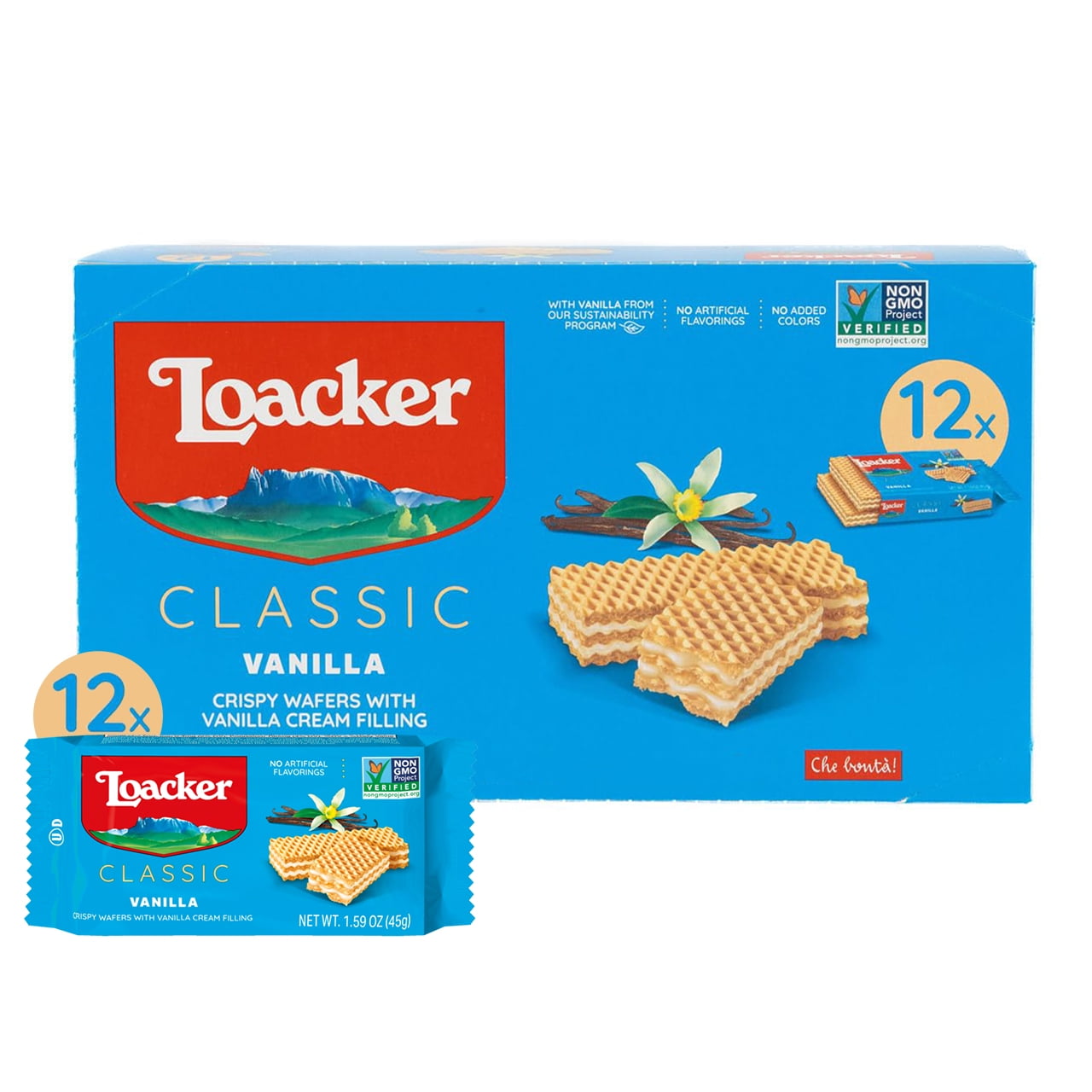 Loacker Classic Vanilla Wafers, Non-GMO Crme-Filled Wafer Cookies, 1.59oz, Pack of 12