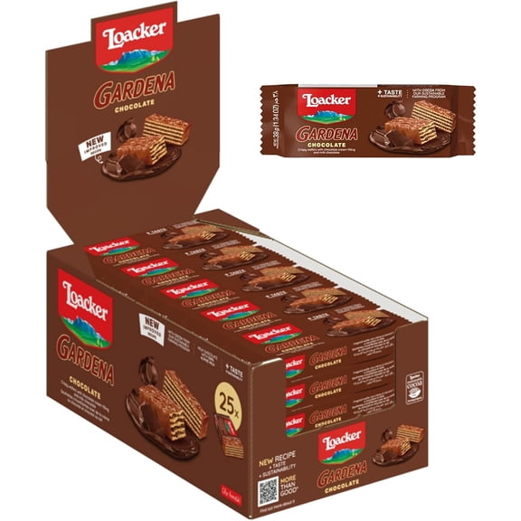 Loacker Gardena Chocolate Wafer Cookies, 25 ct Box, 1.34 oz Each, Milk Chocolate Covered Wafers