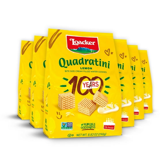 Loacker Quadratini Lemon, Non-GMO Cream-Filled Bite-Size Wafer Cookies, 8.82 oz, Pack of 6