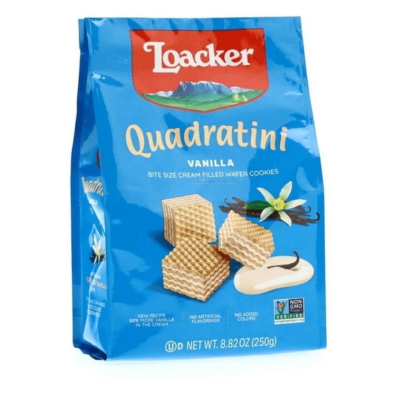 Loacker Quadratini Wafer Cookies Bite Sized Non GMO Creme Filled Vanilla - 8.82 oz Pack of 3