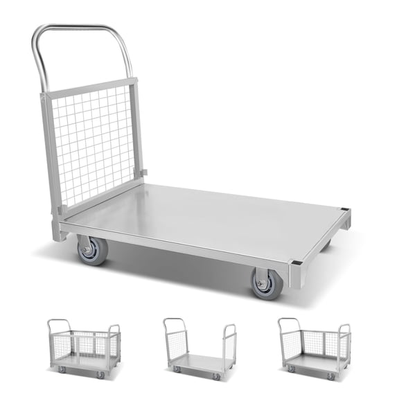 Load 2200LBS W/Swivel Casters, Heavy-Duty 4-in-1 Foldable Platform Truck Cart with Cage,Multipurpose Heavy-Duty Platform Hand Truck Dolly Flatbed Cart for Grocery/Stall/Storage