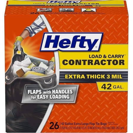 Load & Carry Heavy Duty Contractor Large Trash Bags, 42 Gallon, 26 Count