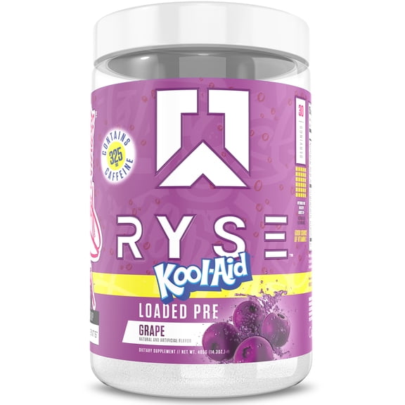 RYSE Loaded Daily Pre Workout Powder - Kool-Aid Grape - 30 Servings