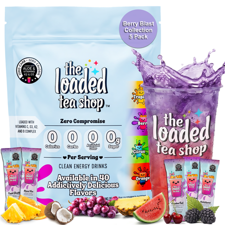 The Loaded Tea Shop Berry Blast Energy Drink Mix Sticks, Sugar Free, 5 Pack