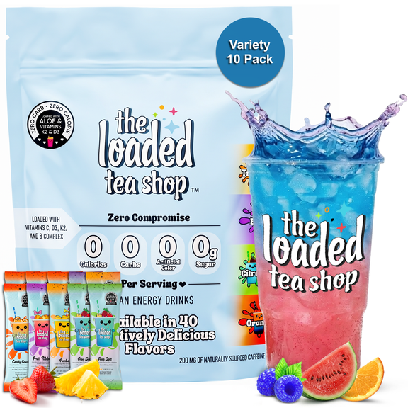 The Loaded Tea Shop Energy Drink Mix Sticks, Sugar Free, Variety 10 Pack