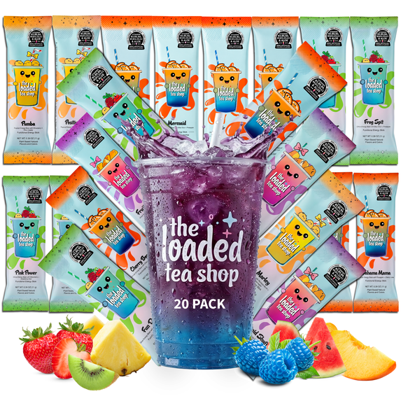 The Loaded Tea Shop Energy Drink Mix Sticks, Sugar Free, Variety 20 Pack