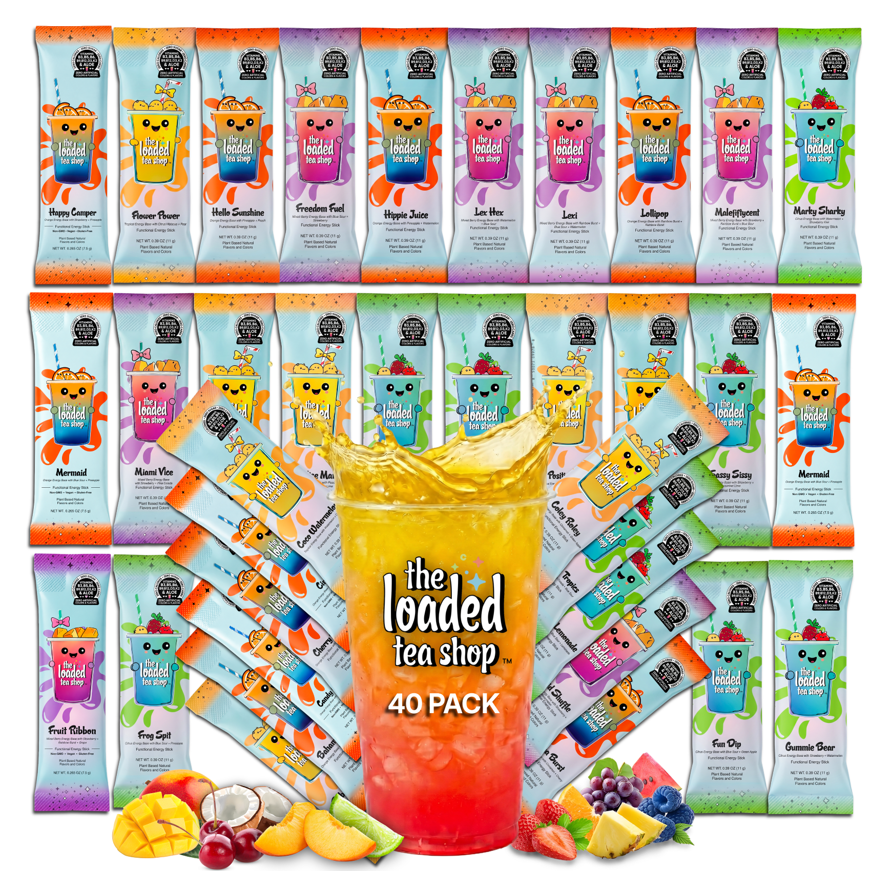 The Loaded Tea Shop Energy Drink Mix Sticks, Sugar Free, Variety 40 ...
