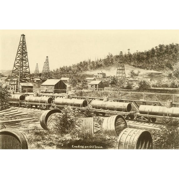 Loading An Oil Train In The Pennsylvania Oil Region. Ca. 1880. History (36 x 24)