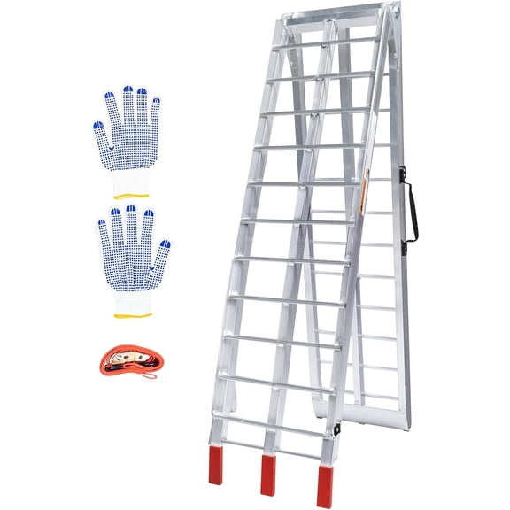 Loading Ramps, 900 lb Capacity Aluminum Folding Motorcycle Ramps for Pickup Trucks Bed, Trailers Ramp with Load Straps for Wheelbarrow, Mountain Bikes, Electric Bikes, Motocross, Scooters, 1Pc