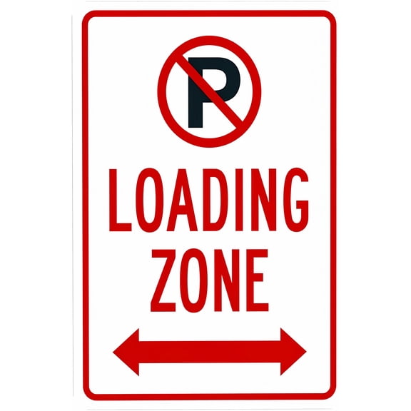 Loading Zone (With No Parking Symbol And Bidirectional Arrow) Warning Sign, Metal Security Sign - 8"x12" Safety Wall Decor for Home Business Yard Garden Office Street Road