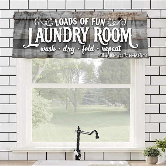 Loads Of Fun Laundry Room Wash Dry Fold Repeat Rod Pocket Polyester kitchen Curtain Valances for Windows For Indoor Living Room Bedroom Kitchen Decoration 54x18 inch