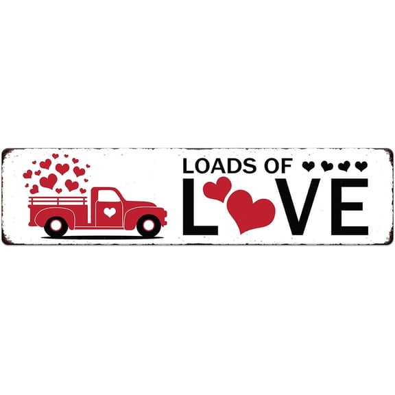 Loads of Love Heart Pattern Metal Tin Sign Valentine's Day Wall Art Decoration Home Farmhouse Bar Kitchen Living Room Coffee Corner White Day Decor Romantic Gift (White, 4"x16")