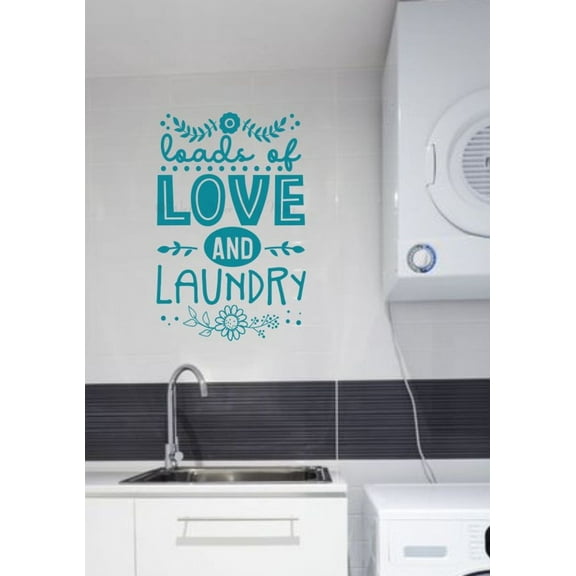 Loads of Love Laundry Floral Art Quote Decals for Wall - Die-Cut Vinyl Wall Art - Quotes Wall Decor for Laundry Room - Vinyl Wall Decal Sayings for Wall Decor, 23x15-Inch, Teal