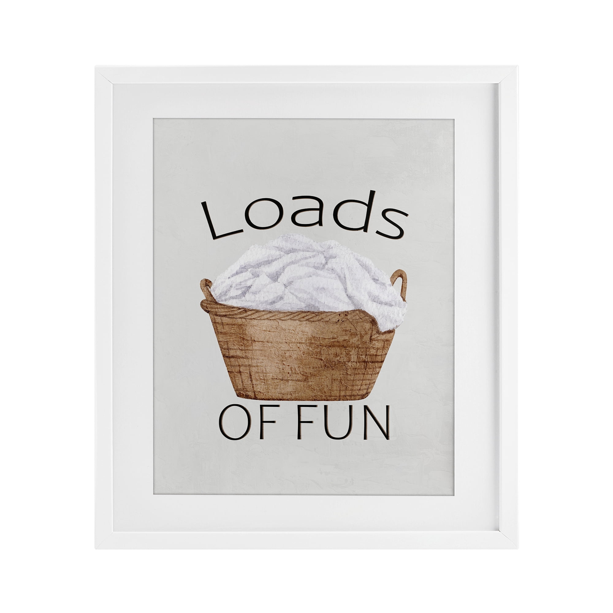 Loads Of Fun Laundry Basket White Framed Print Under Glass, design by Kim Allen