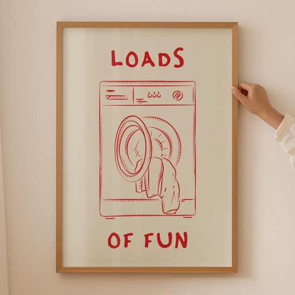 Loads Of Fun Laundry Print: Minimalist Red Laundry Wall Art UNFRAMED PAPER POSTER, Home Decor, Vintage Gift, Living Room Dercor