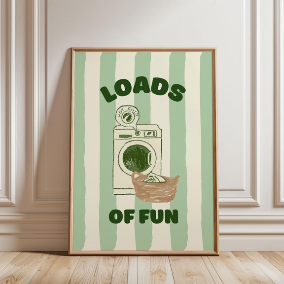 Loads Of Fun Laundry Rules Print | Green Stripe Line Pattern, Fun Wall Art for Laundry Room Decor, Unique Home Decoration, Poster Only