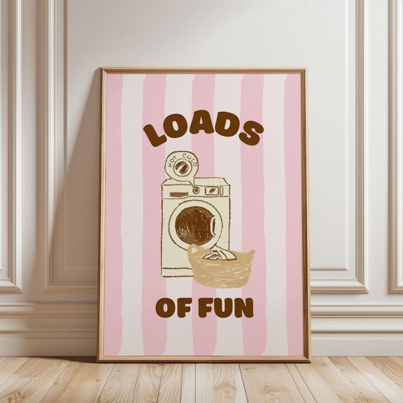 Loads Of Fun Laundry Rules Print | Pink Girly Stripe Line Pattern, Fun Wall Art for Laundry Room Decor, Unique Home Decoration, Poster Only