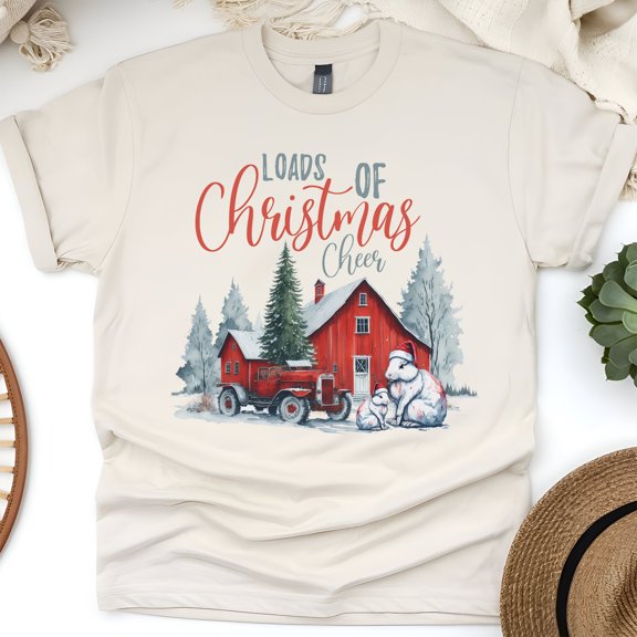 Loads of Christmas Cheer T-Shirt | Red Barn Holiday Graphic Tee, Natural, Size M