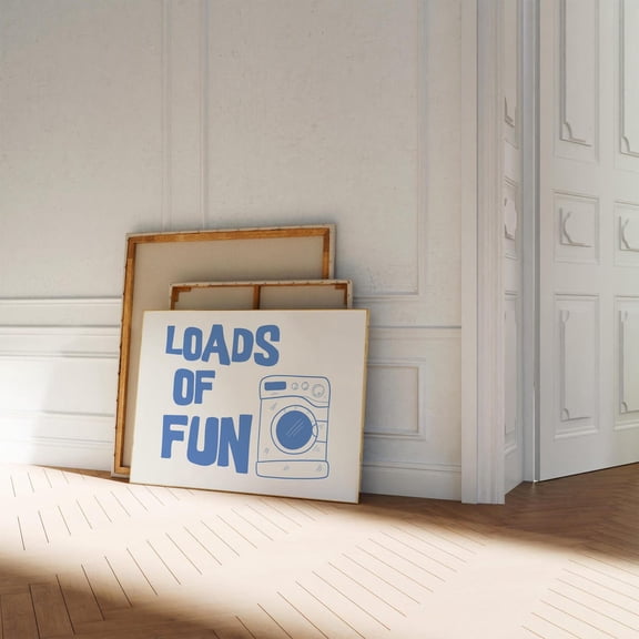 Loads of Fun Blue Laundry Room Sign Retro Washing Machine Minimalist Decor 16 Unframed Paper Print