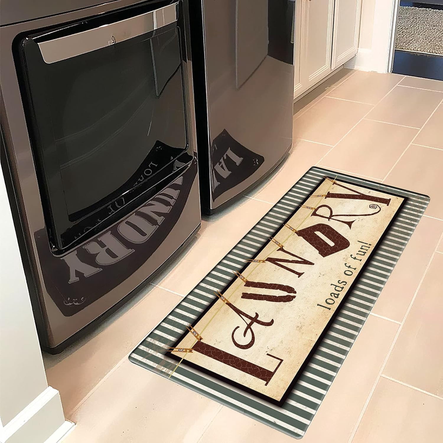 Loads of Fun Laundry Room Rug 48"x20", Vintage Comfort Runner Floor Mat for Washroom, Bathroom, Kitchen Decor