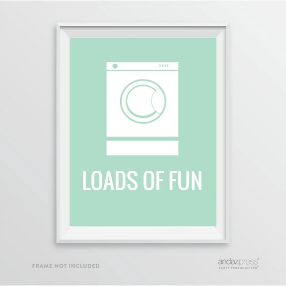 Loads of Fun Washing Machine Graphic, Mint Green Laundry Room Wall Art Decor Graphic Signs