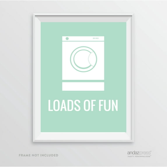 Loads of Fun Washing Machine Graphic, Mint Green Laundry Room Wall Art Decor Graphic Signs