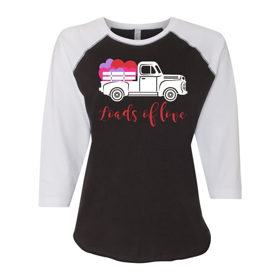 Loads of Love Valentine's Day Women's Raglan 3/4 Sleeve Shirt-Solid Black/White-Large