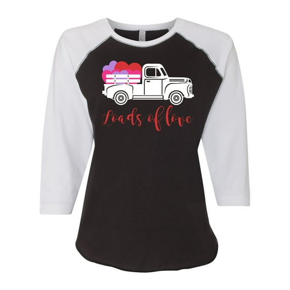 Loads of Love Valentine's Day Women's Raglan 3/4 Sleeve Shirt-Solid Black/White-Medium