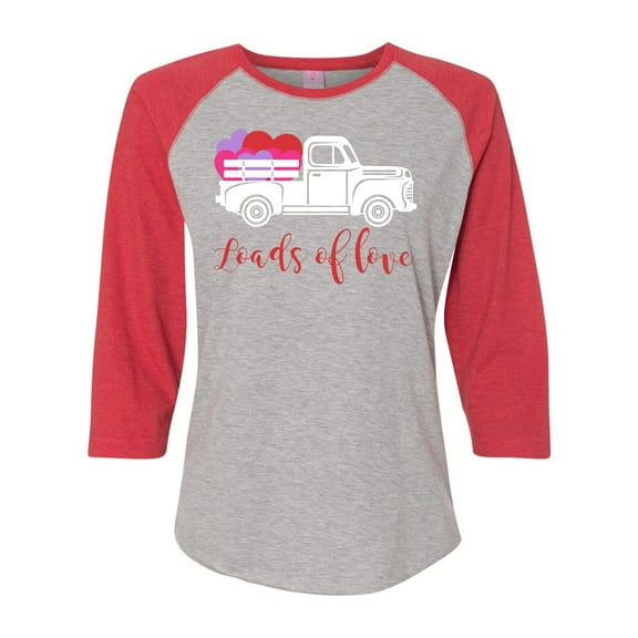 Loads of Love Valentine's Day Women's Raglan 3/4 Sleeve Shirt-Vintage Heather/Vintage Red-Large