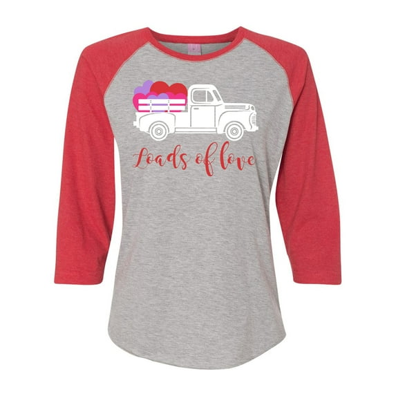 Loads of Love Valentine's Day Women's Raglan 3/4 Sleeve Shirt-Vintage Heather/Vintage Red-XL