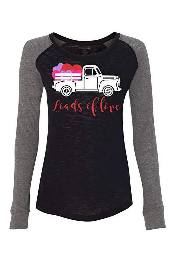 Loads of Love Valentine's Day Women's Raglan Long Sleeve Shirt-Black/Granite-Large