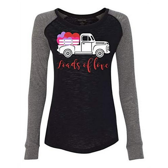 Loads of Love Valentine's Day Women's Raglan Long Sleeve Shirt-Black/Granite-Small