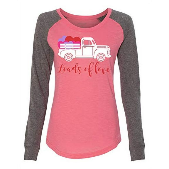 Loads of Love Valentine's Day Women's Raglan Long Sleeve Shirt-Coral/Granite-Large