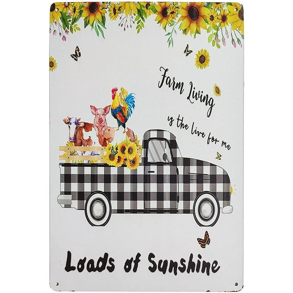 Loads of Sunshine Sunflower Truck Retro Vintage Metal Tin Signs Farmhouse Kitchen Wall Decorative Garden Country Home Decor 8X12Inch