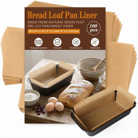Loaf Pan Liners, 100Pcs Non-Stick Parchment Paper Bread Pan Liners for Baking Bread 9x5, 8.5x4.5 and 10x5 Inch Loaf Pan