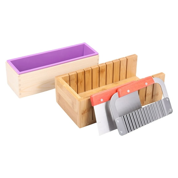 Loaf Soap Making Cutting Kit,Anti-warping Smooth surface,Bamboo Slicing Container and Inner Case with Silicone Mould