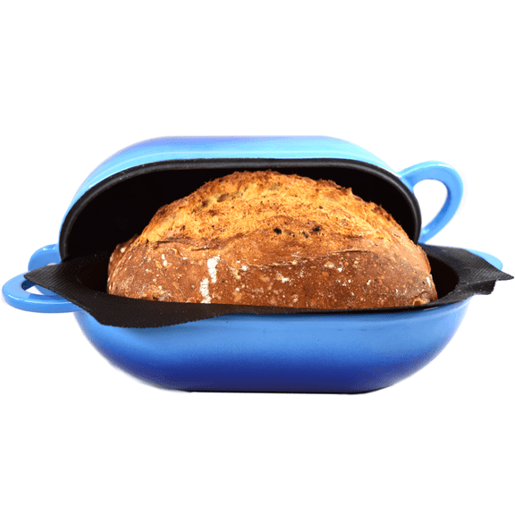 LoafNest: Incredibly Easy Artisan Bread Kit. Cast Iron Dutch Oven [Blue Gradient] and Perforated Non-Stick Silicone Liner.