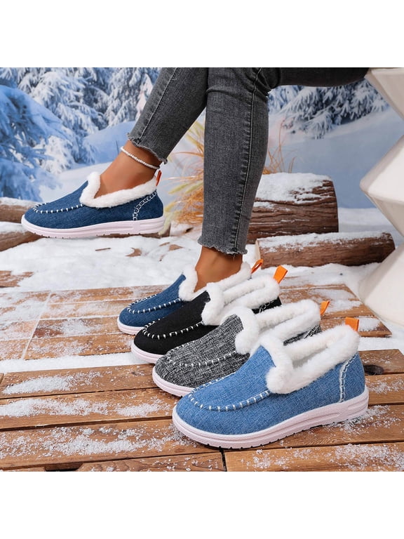 Loafer Slippers for Women Flat Heel Closed Toe Slip-on House Slides Women's Casual Indoor Outdoor Winter Warm Outerwear Plus Velvet Home Flat SlippersBlack 5.5