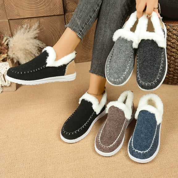 Loafer Slippers for Women Flat Heel Closed Toe Slip-on House Slides Women's Casual Indoor Outdoor Winter Warm Outerwear Plus Velvet Home Flat Slippers