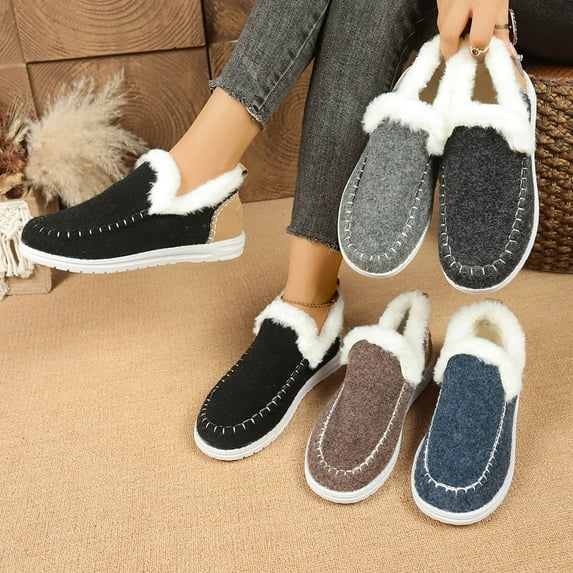 Loafer Slippers for Women Flat Heel Closed Toe Slip-on House Slides Women's Casual Indoor Outdoor Winter Warm Outerwear Plus Velvet Home Flat Slippers
