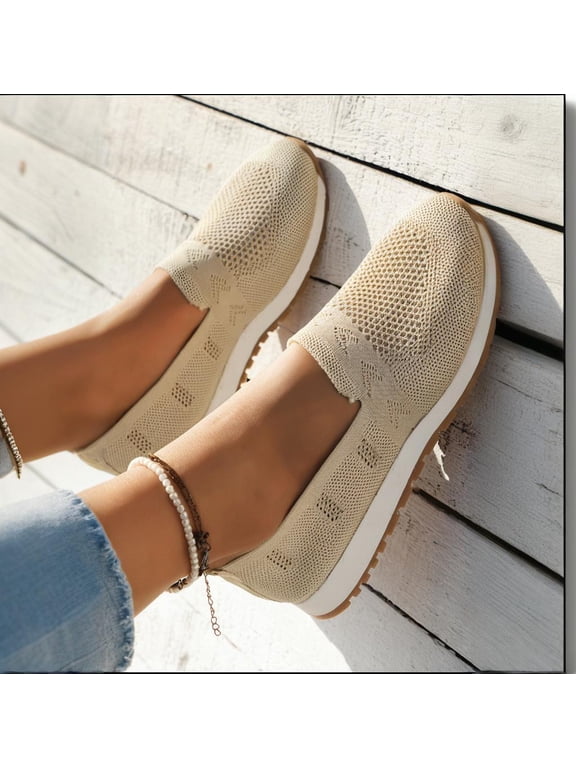 Loafers For Women Comfort Walking Shoes Lightweight Knitted Casual Flat Shoes Comfortable Breathable Boat Shoes Clearance Sale