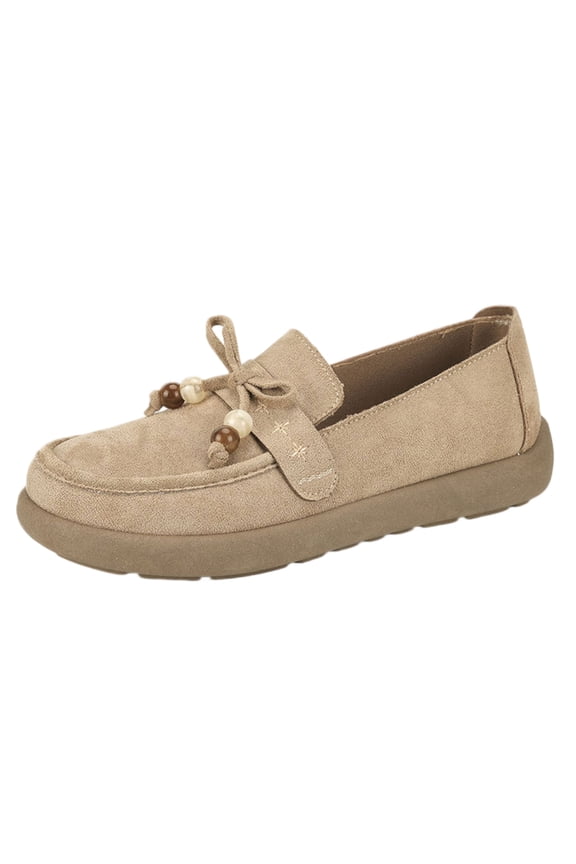 Loafers For Women Comfortable Slip On Non-Slip Shoes Suede Beaded Tassel Loafers Casual Soft Flat Sole Walking Shoes For Daily Work Travel 38 Camel