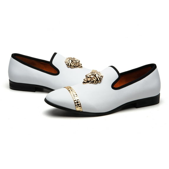 Loafers Men Luxury Wedding Dress Shoes White Fashion Party Shoes for Men, White-03, 9 US