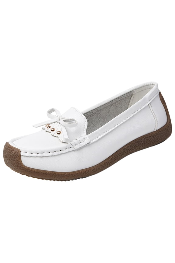 Loafers for Women Casual Slip‑on Loafers Bow Rivet Decor Wedge Platform Walking Shoes Non‑Slip Soft Sole Flats Loafers Comfortable Lightweight & Breathable Slip On 2026 Walking Shoes