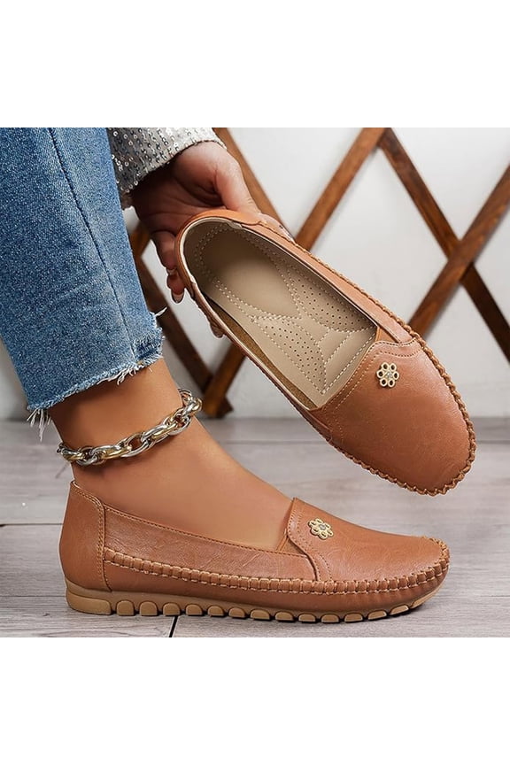 Loafers for Women Comfort Orthopedic Loafers Shoes For Women Orthopedic Leather Loafers Dress Shoes For Women Lightweight Flats Casual Comfort - Walking Shoes With Flower Camel 5.5