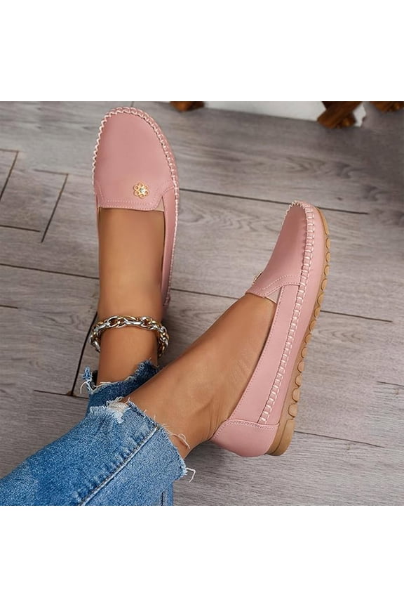 Loafers for Women Comfort Work Flats Orthopedic Loafers Shoes For Women Orthopedic Leather Loafers Dress Shoes For Women Lightweight Flats Casual Comfort - Walking Shoes With Flower Pink 7