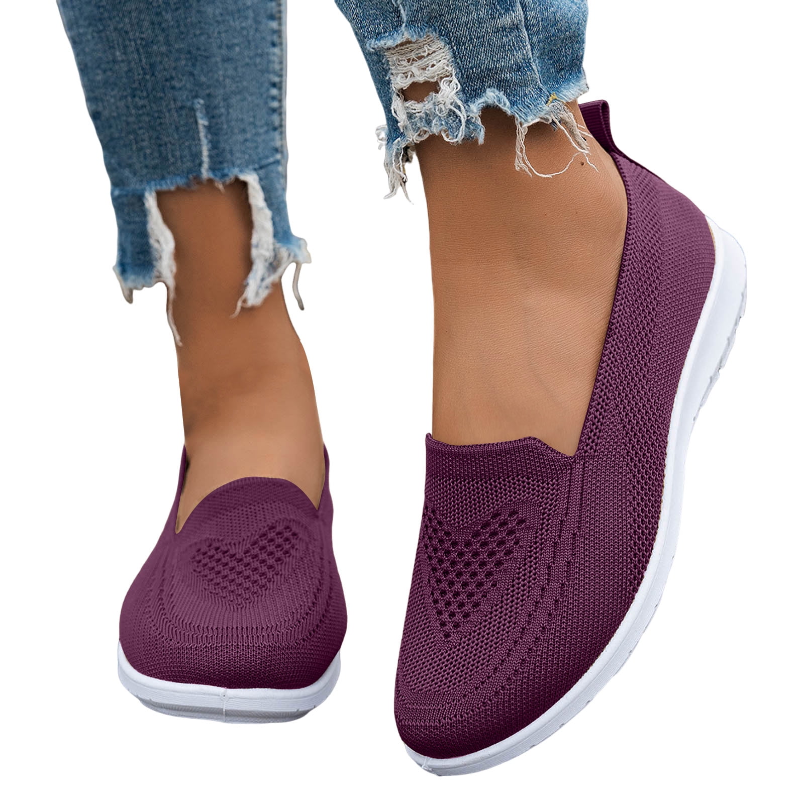 Loafers for Women Slip on Solid Mesh Walking Shoes Comfy Soft Sole Lightweight Driving Nursing Shoes Casual Breathable Flat Shoes Dark Purple Size 8.5