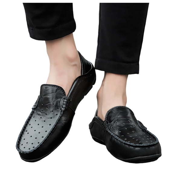 Loafers for Men Breathable Soft Leather Slip on Casual Dressy Shoes Fashion Moc Toe Hollow Out Slip On Sneakers Black Size 8